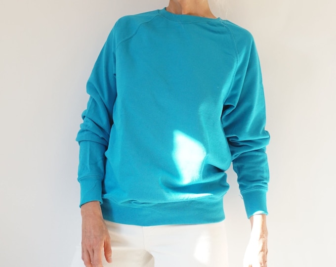 Vintage Marine Raglan Sweatshirt | 80s Deep Blue Crewneck Sweatshirt | S M