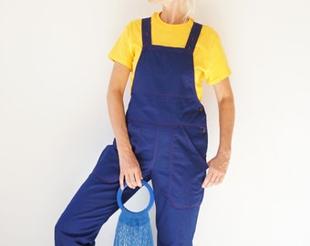 Vintage Cerulean blauwe katoenen Franse werkkleding overall | Schilder katoenen klusoverall | Utility monteur tuinbroek