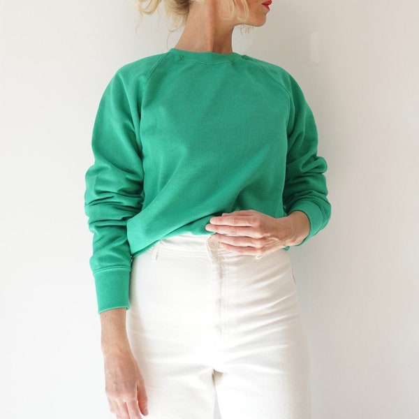 sweat-shirt vintage raglan vert Kelly | Sweatshirt ras du cou vert années 80 | S M