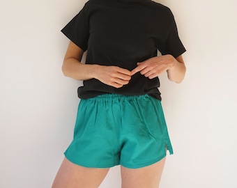 Vintage 26-32 Emerald Green Leisure Cotton Shorts | Waist Elastic Shorts | S-M-L