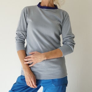 Vintage Periwinkle Cotton Ringer Thermal | Gray Periwinkle Scoop Neck Layer T-Shirt | Military Ringer Tee