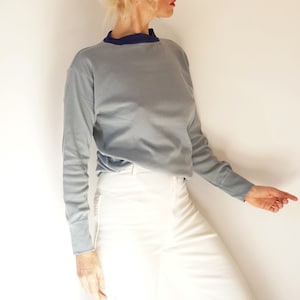 Vintage Smokey Blue Cotton Ringer Thermal | Periwinkle Long Sleeve Shirt | Perfect Layer Top S M