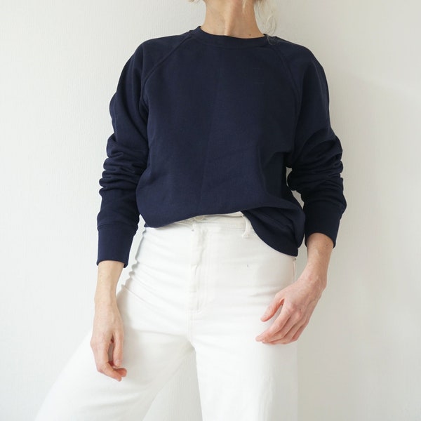 Vintage Navy Raglan Sweatshirt | 80s Navy Crewneck Sweatshirt | S M