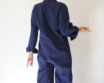 Vintage Deep Indigo Cotton Coverall | Utility Coveralls  | Jump Suit Jumpsuit | Cotton Navy Mechanic | Boilersuit Boiler Suit