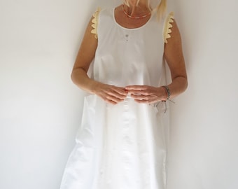 Vintage Antique French Linen Slip Dress | Antique White Cotton Edwardian Nightgown | Market Dress Provençal