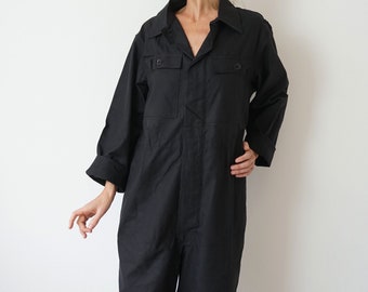 Vintage Black Cotton Coverall | Utility Coveralls | Jump Suit Jumpsuit | Cotton Black Mechanic | Boilersuit Boiler Suit