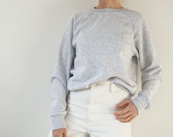 Vintage Light Grey Raglan Sweatshirt | 80s Heather Gray Crewneck Sweatshirt | S M
