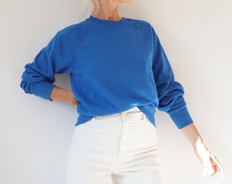 pull raglan bleu vintage de Bill Cunningham | Sweatshirt ras du cou bleu royal années 80 | S M