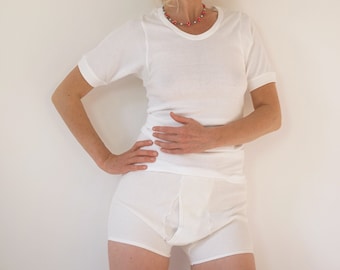 Vintage weiße High Rise gerippte Baumwolle Jungen Shorts | Baumwoll-Rippstrick Shorts mit hoher Taille | Freizeit Shorts | Klein