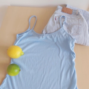 Vintage French Baby Blue Pointelle Undershirt Tank | French Cotton Blend Eyelet Top | Rib Knit Pointelle Tank | French Pointelle
