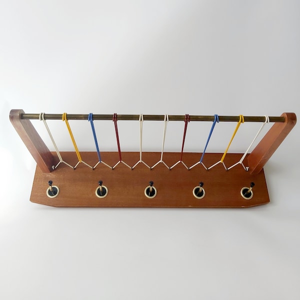 Vintage 1950s Jacket Carrier Coat Rack Wall Wardrobe | Multi Color Mid century Coat Rack