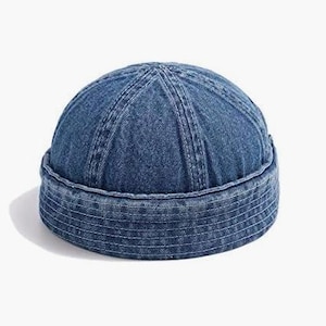 Denim Sjömansbrättlös Dockerkeps Vintage | Dockerkeps med keps | Sjömanshatt Unisex Brättlös hatt Keps Unisex Rullad Skullcap Dockerkeps