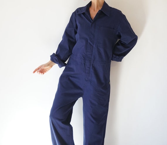 Vintage Deep Indigo Cotton Coverall Herringbone Utility Coveralls