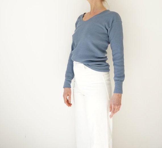 Vintage Blue Corn Ribbed Cotton Shirt | Rib Knit L