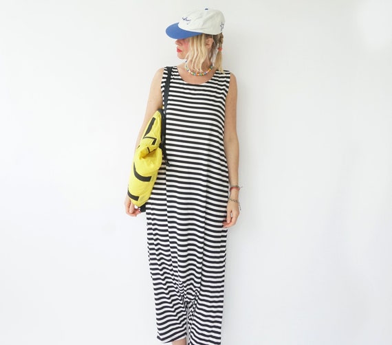 Vintage French Stripes Black And White Coveralls … - image 2
