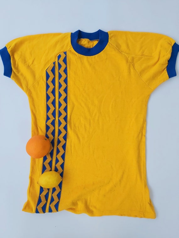 Vintage Athletic Yellow Blue Ringer T-shirt | 80s Kotaura Sports
