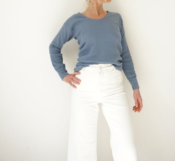 Vintage Blue Corn Ribbed Cotton Shirt | Rib Knit L