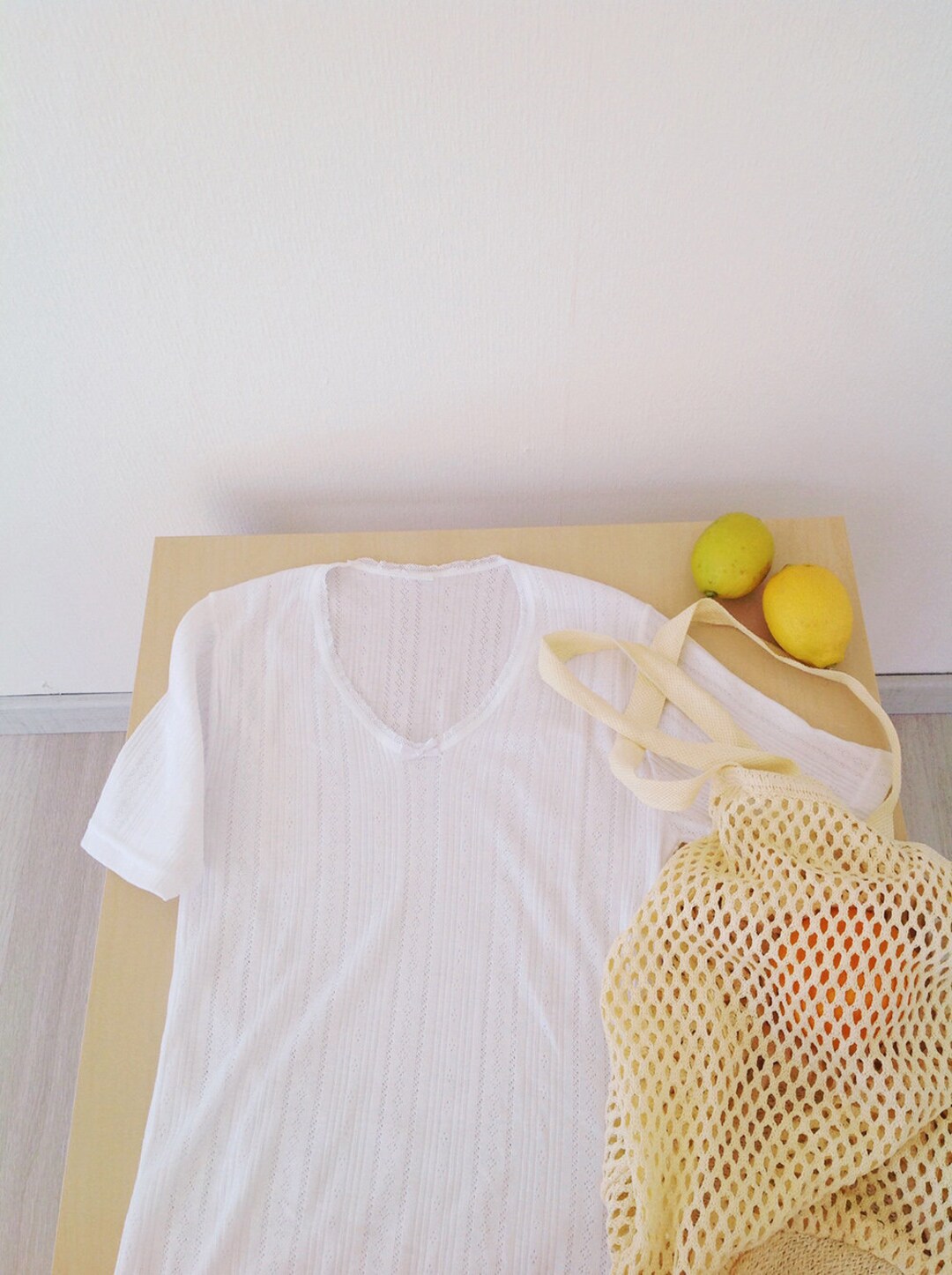 Vintage 00s white pointelle soft long sleeve wrap top