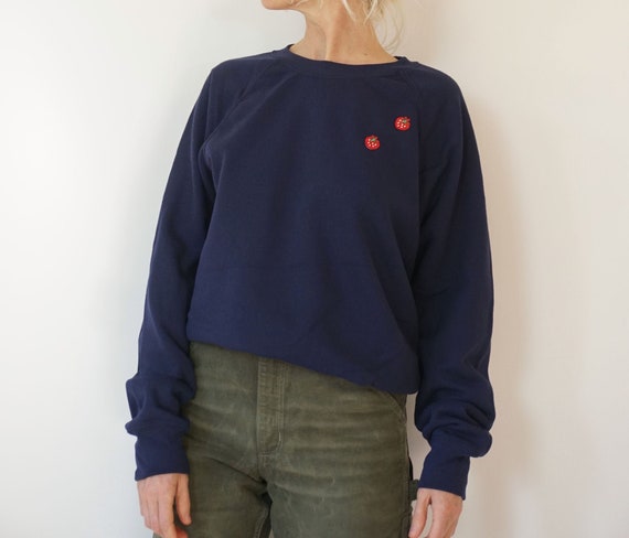 Vintage Strawberry Embroidered Navy Raglan Sweatsh