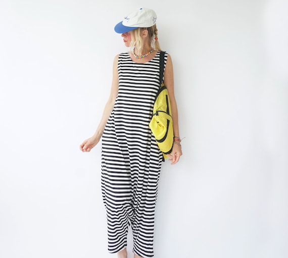 Vintage French Stripes Black And White Coveralls … - image 5