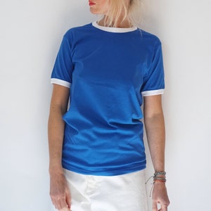 Vintage Royal Blue White Ringer T Shirt Crewneck Tee Cotton 100% Cotton ...