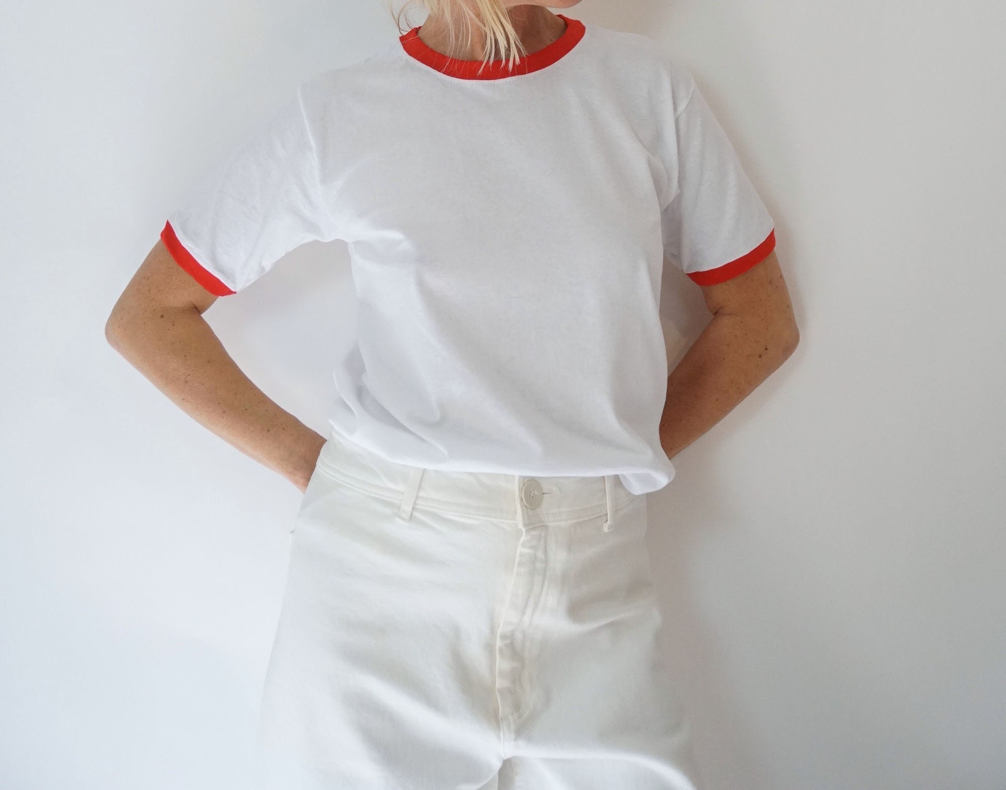 Vintage White Red Ringer T Shirt | Crewneck Tee Cotton | 100% Cotton ...