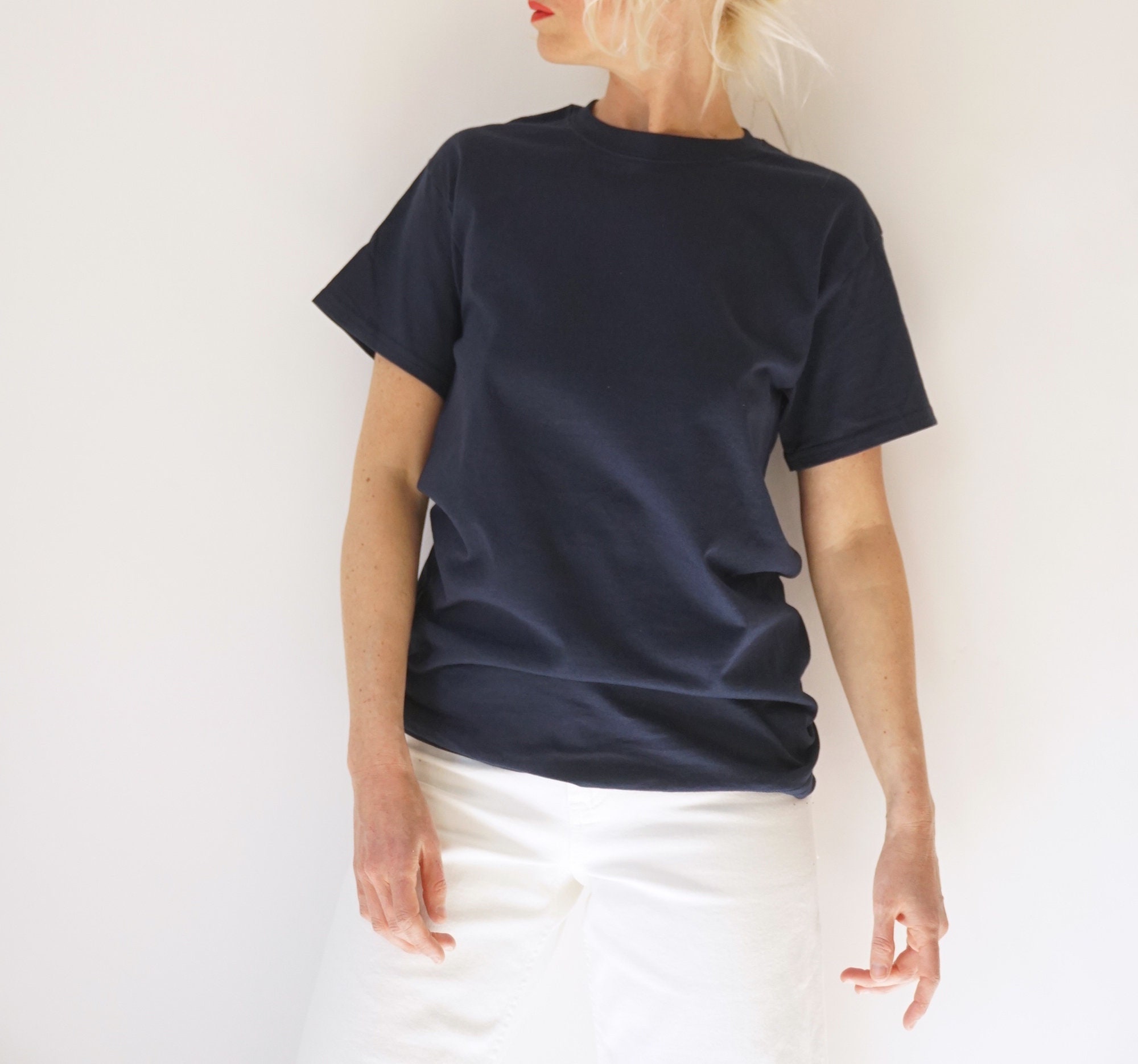 Vintage Navy T Shirt | Crewneck Tee Cotton | 100% Cotton