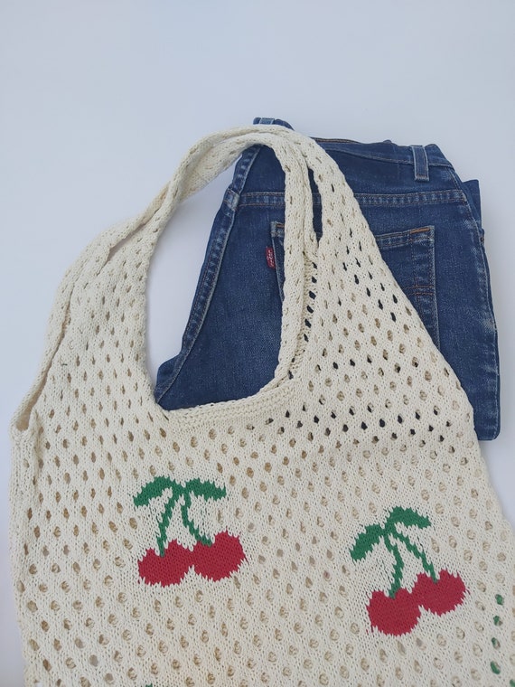 Vintage Cherries White Crochet Handwoven Bag | Fa… - image 7