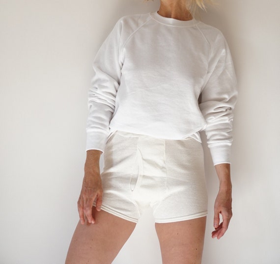 Vintage Cotton Boy Shorts |  Off-White Cotton Rib… - image 1