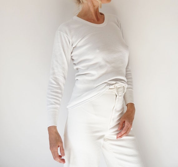 Vintage White Ribbed Cotton Shirt | Rib Knit Long