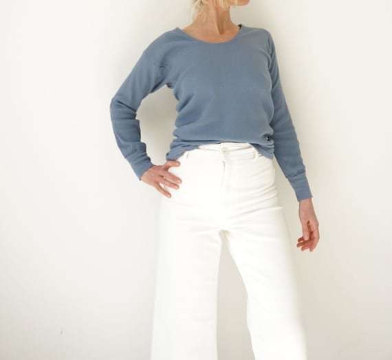 Vintage Blue Corn Ribbed Cotton Shirt | Rib Knit L