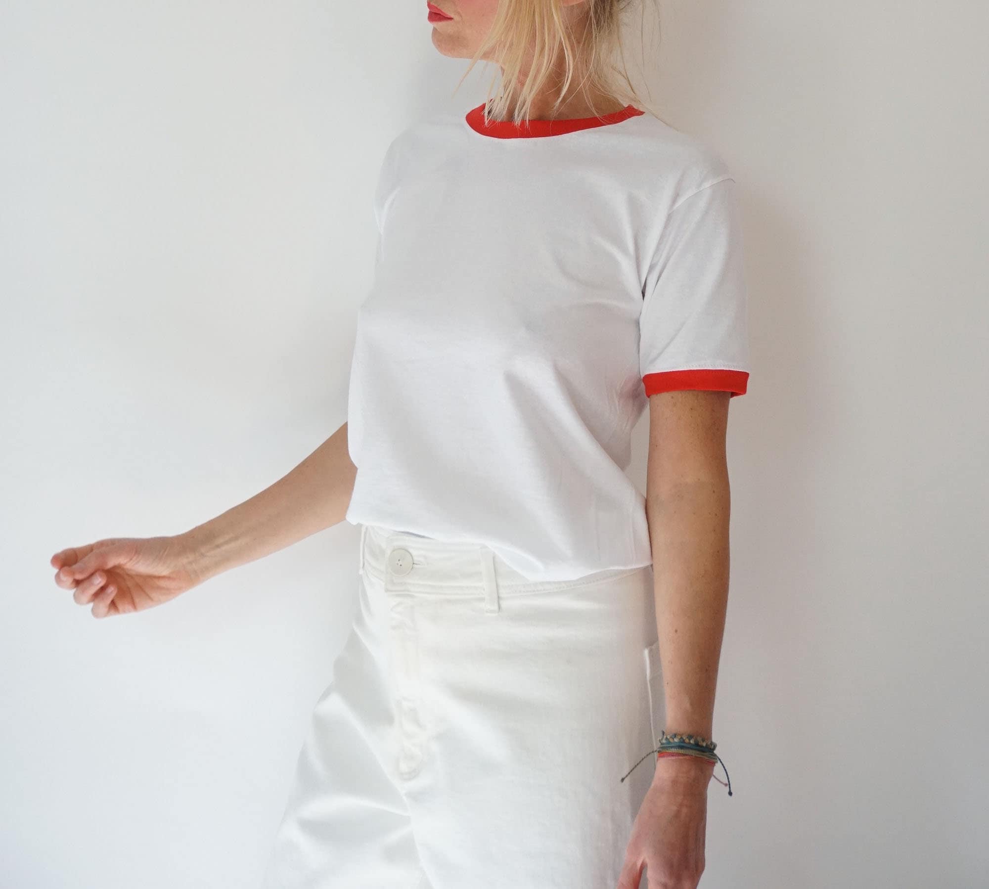 Vintage White Red Ringer T Shirt | Crewneck Tee Cotton | 100% Cotton ...
