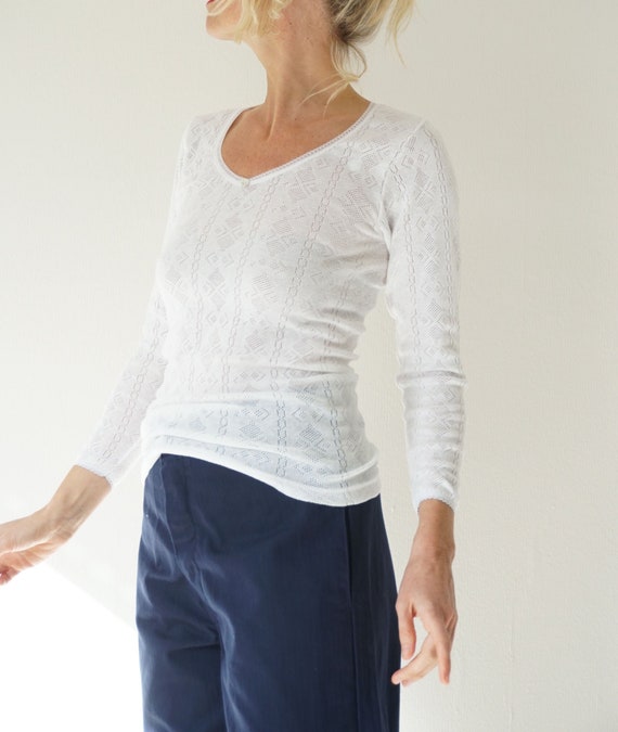 Vintage French White Pointelle Undershirt | French