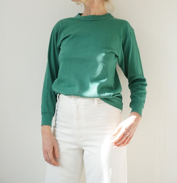Maglia termica in cotone verde vintage Maglia girocollo a