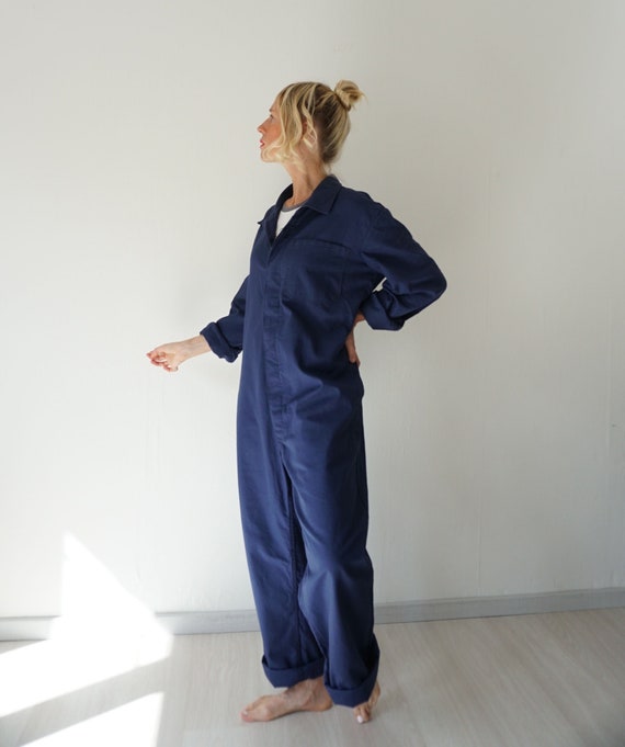 Vintage Deep Indigo Cotton Coverall | Herringbone