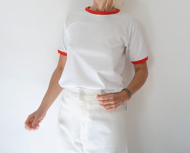 Vintage White Red Ringer T Shirt | Crewneck Tee Cotton | 100% Cotton ...
