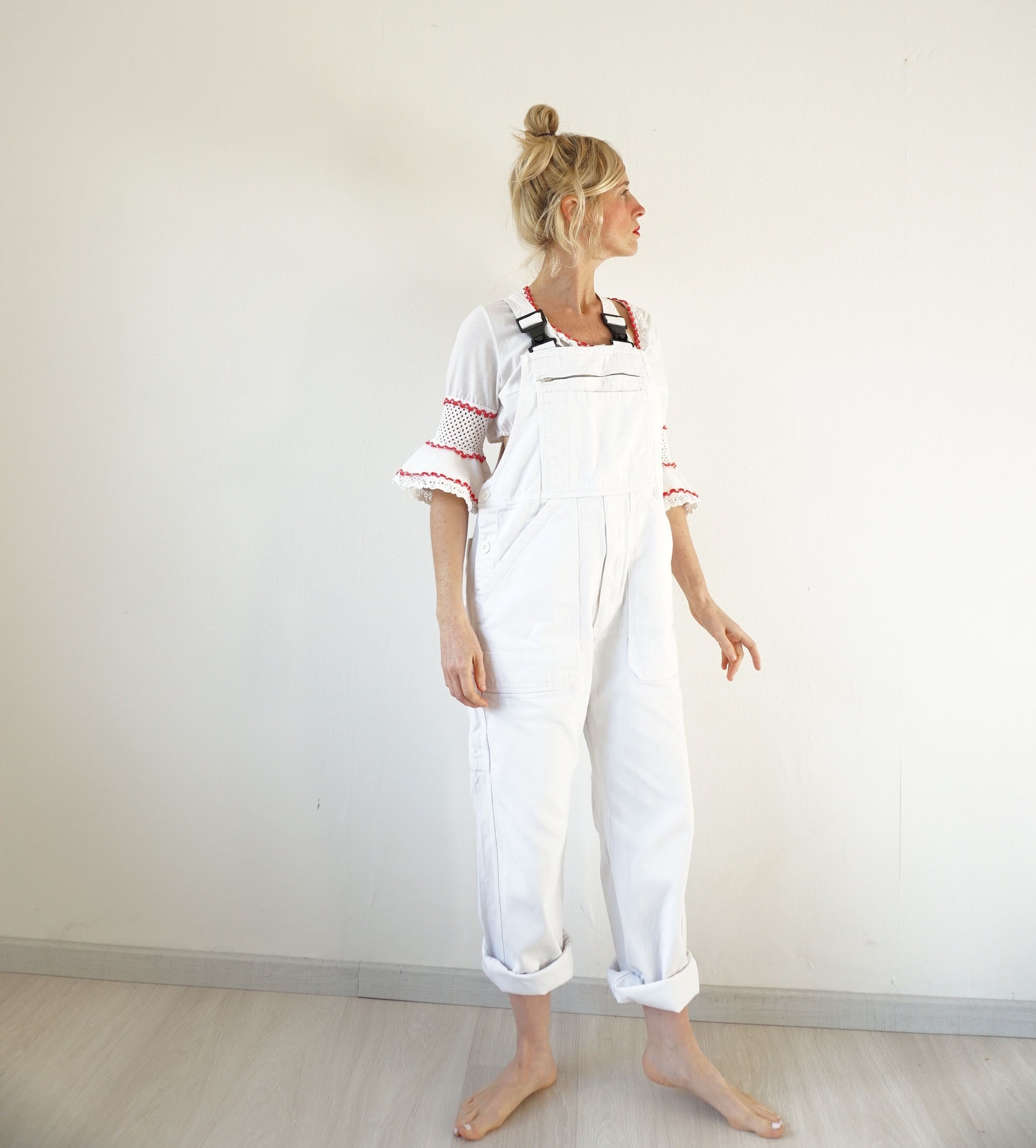 Vintage White French Workwear Overalls | Painter Chore Overalls | Utility Mechanic Dungarees