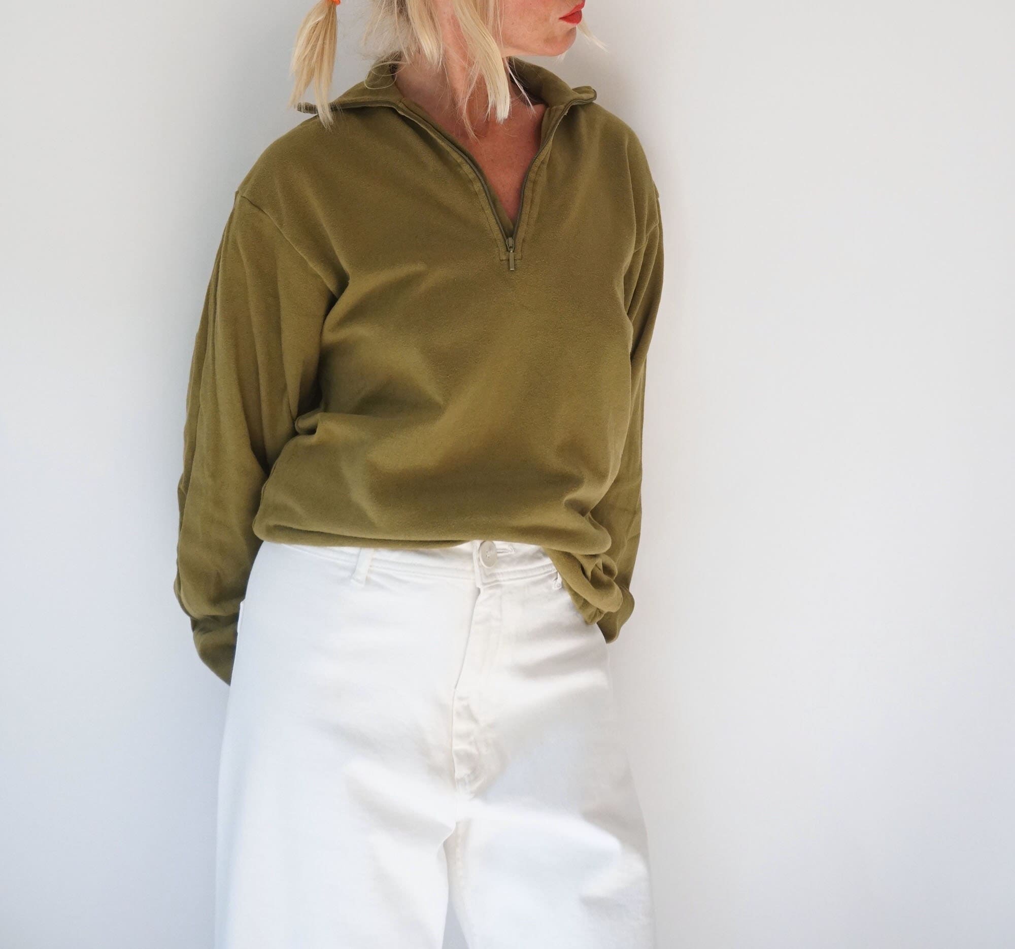 Vintage Chartreuse Green Half Zip Sweatshirt | Midweight Long