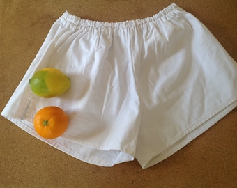 Vintage 26-32 White Leisure Cotton Shorts | Waist Elastic Shorts