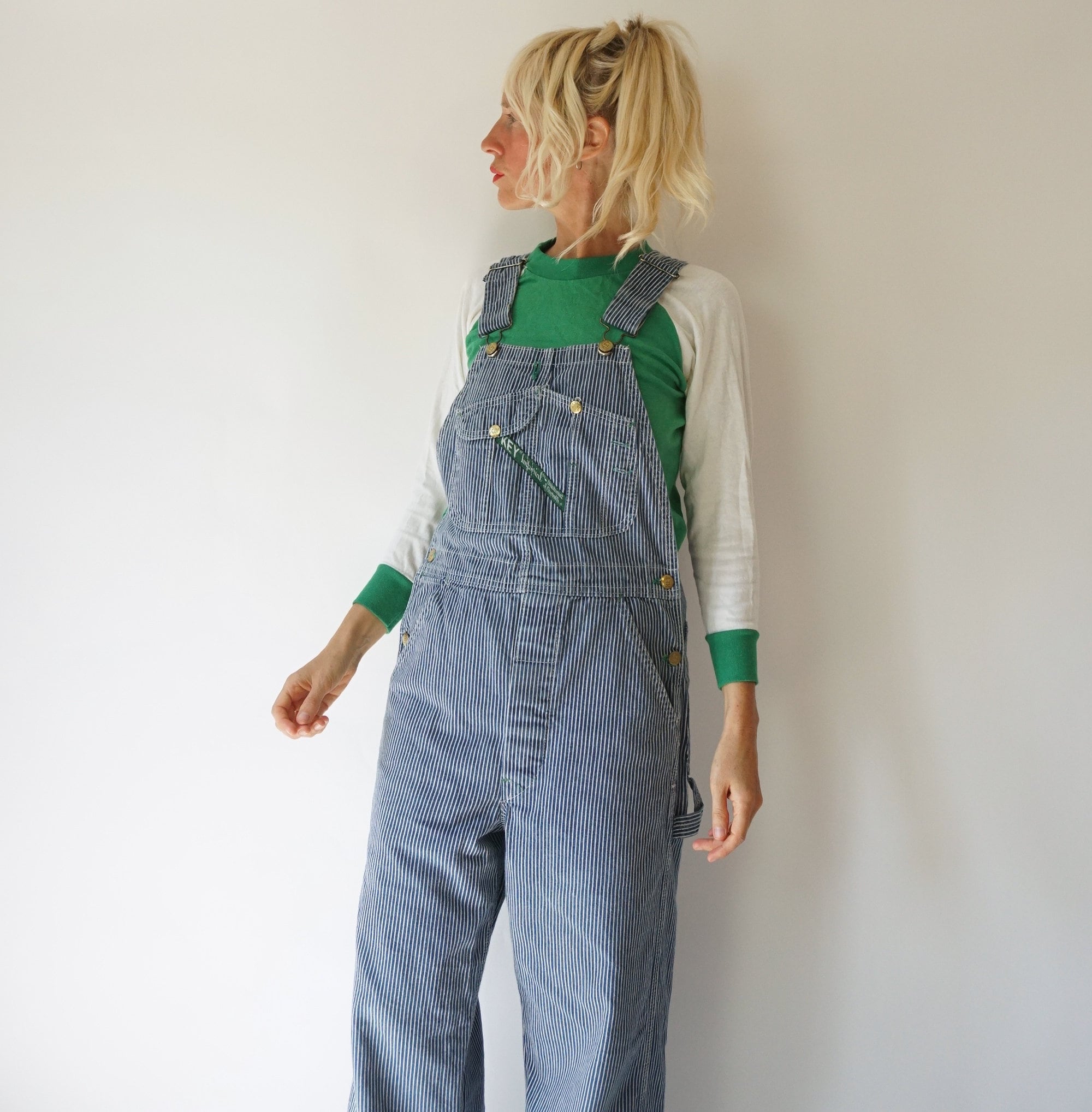 Vintage Hickory Stripe Key Overalls 32