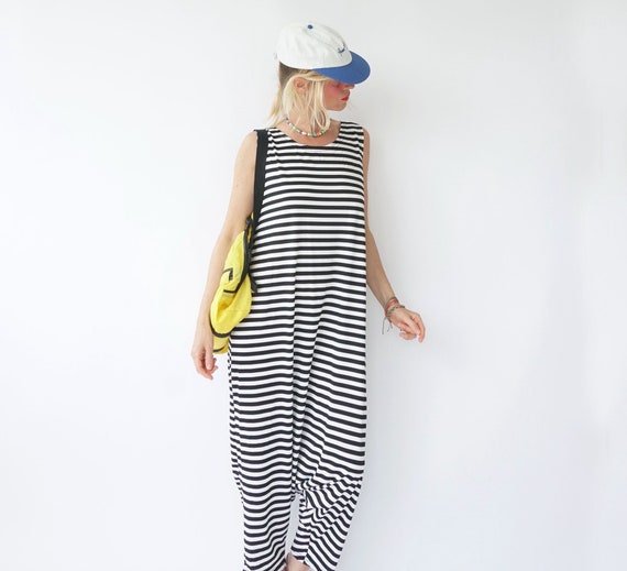 Vintage French Stripes Black And White Coveralls … - image 1
