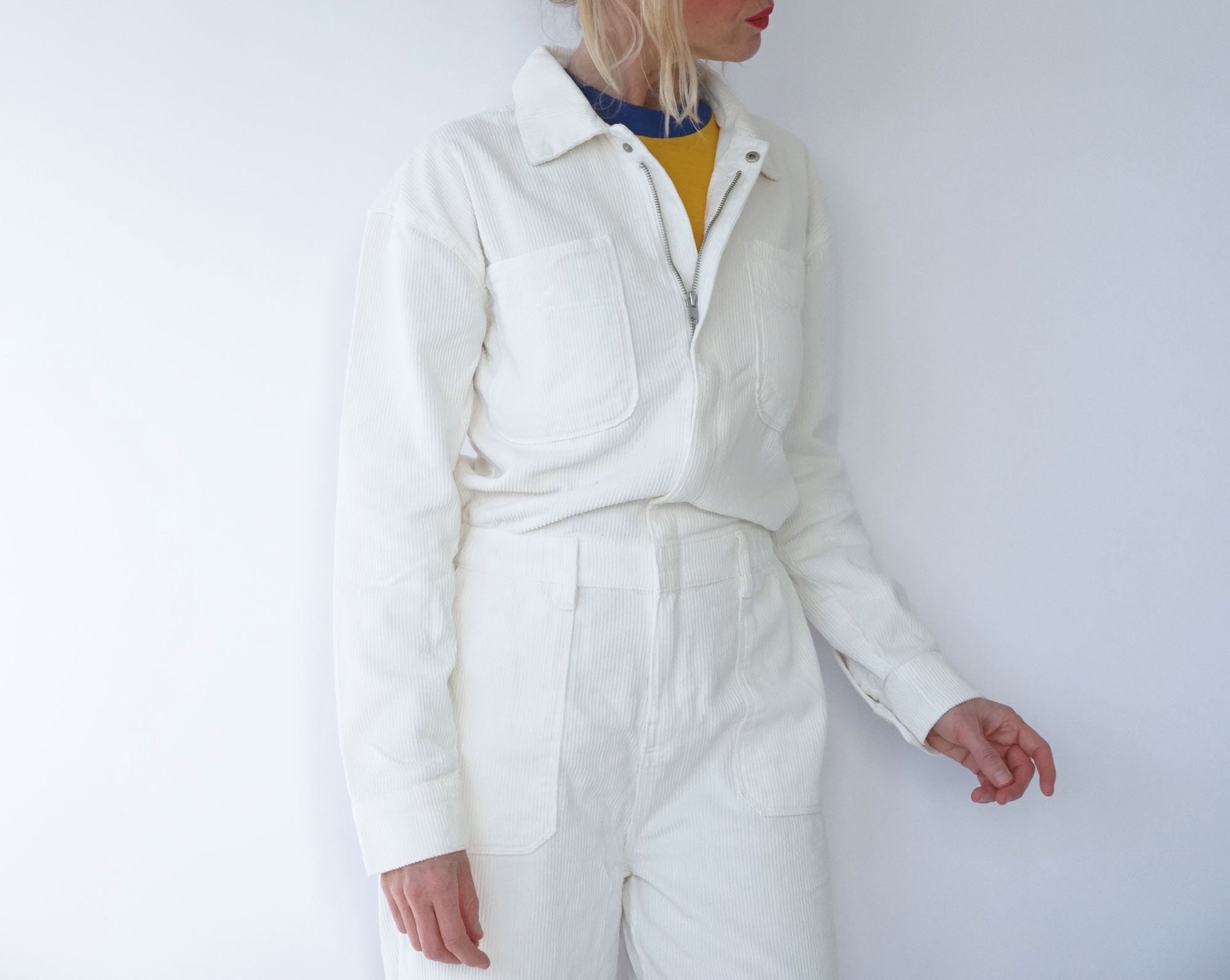 Vintage White Corduroy Coverall | Cord Utility Coveralls