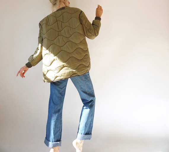 Vintage Military Quilted Liner Jacket White Butto… - image 10