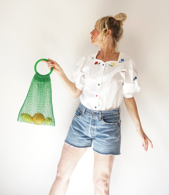 Vintage White Puff Sleeve Blouse | Folk Embroidere