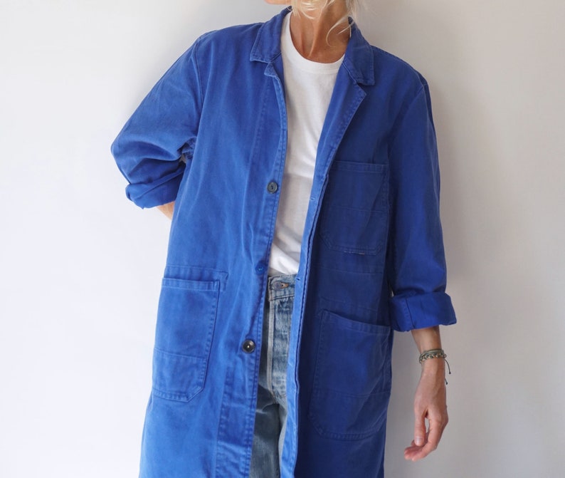Vintage Blue Chore Duster Shop Work Coat | Utility Blue Cotton Chore ...
