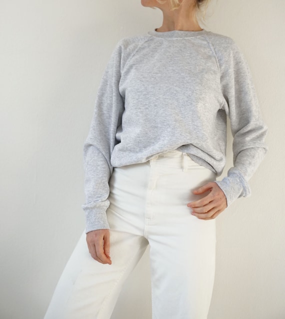 Vintage Light Grey Raglan Sweatshirt | 80s Heather