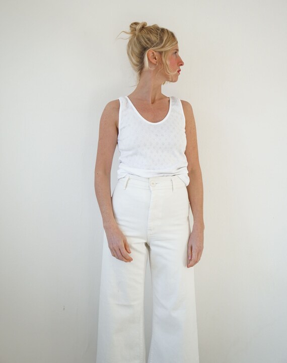 Vintage French White Pointelle Undershirt Tank | F