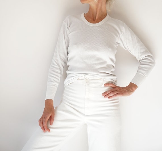 Vintage White Ribbed Cotton Shirt | Rib Knit Long