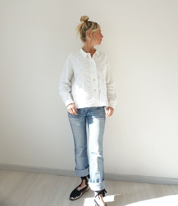 Vintage French Antique White Flannel Shirt | Edwar