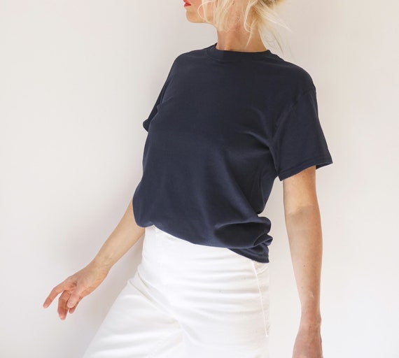 Vintage Navy T Shirt | Crewneck Tee Cotton | 100% Cotton